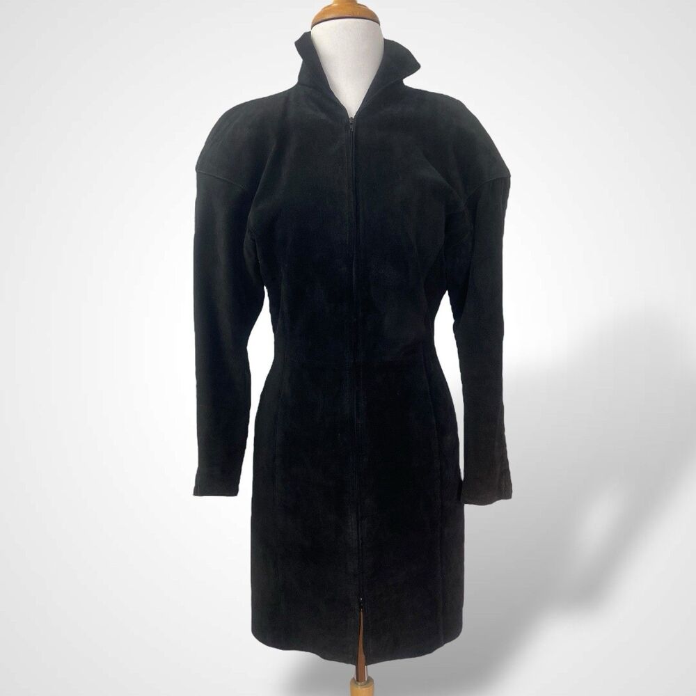 Winlit VTG 80s Black Suede Dress Size 5/6 Whimsigoth Witchy Grunge Shoulder Pads